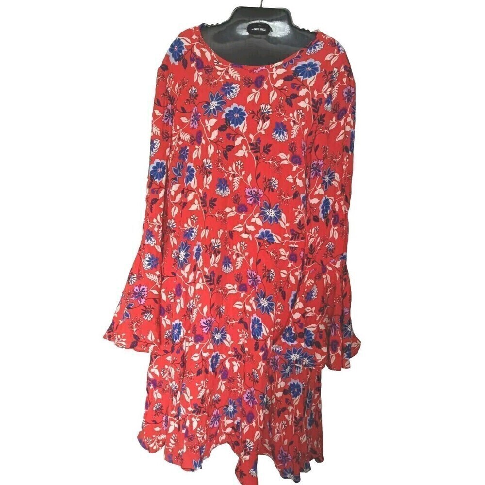 Donna Morgan Dress ASO Wendy Size 16 Red Poppy Comb Floral Print Bell Sleeve New - Picture 4 of 14